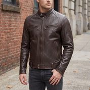 Men's Brown Leather Biker Jacket — Irby