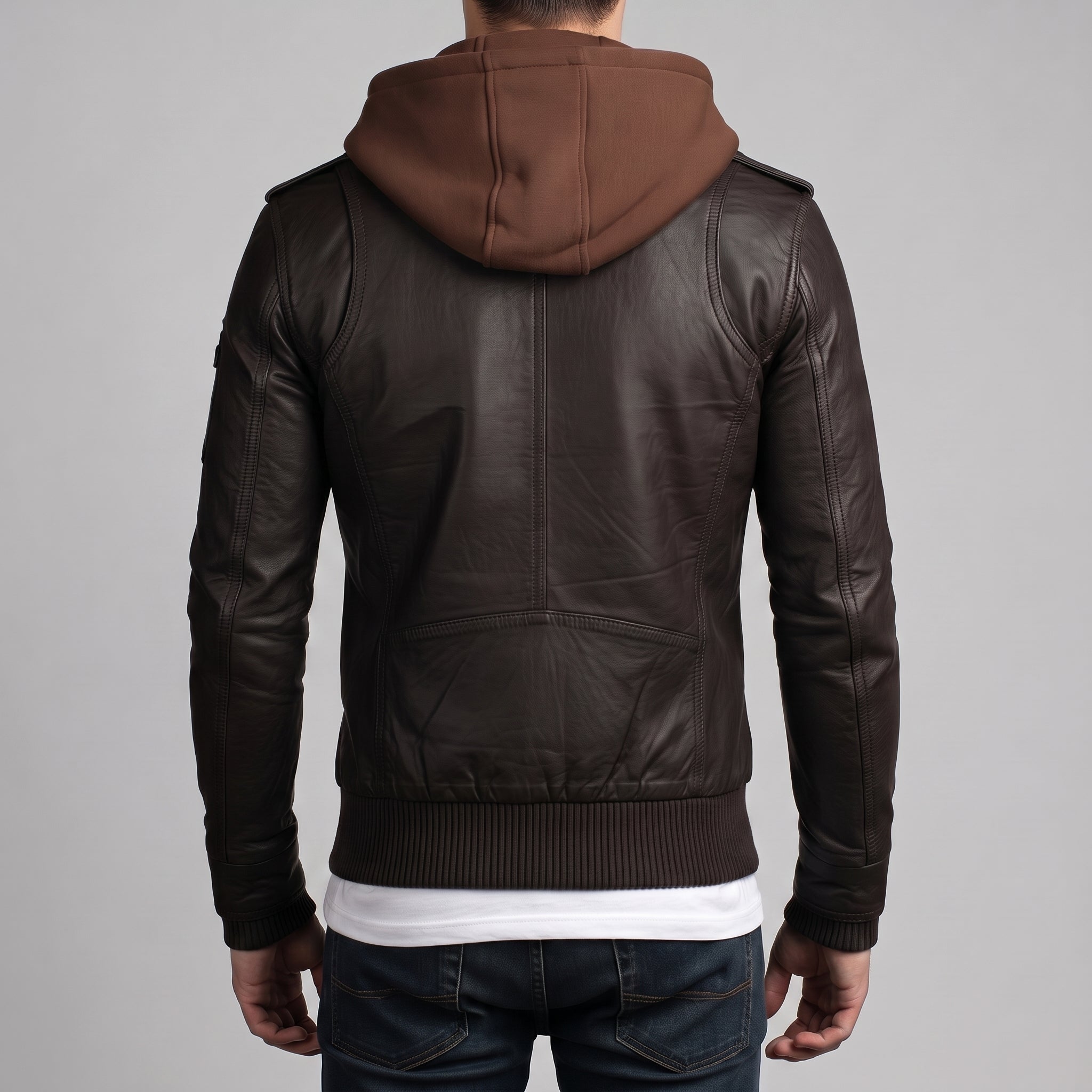 Men's Dark Brown Hooded Leather Bomber Jacket — Tindall
