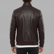 Men's Dark Brown Pebbled Leather Biker Jacket — Forres