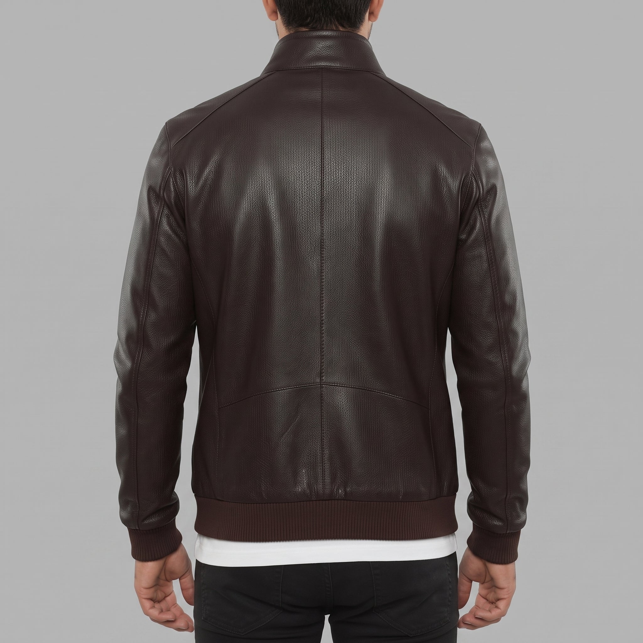 Men's Dark Brown Pebbled Leather Biker Jacket — Forres