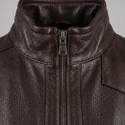 Men's Dark Brown Pebbled Leather Biker Jacket — Forres