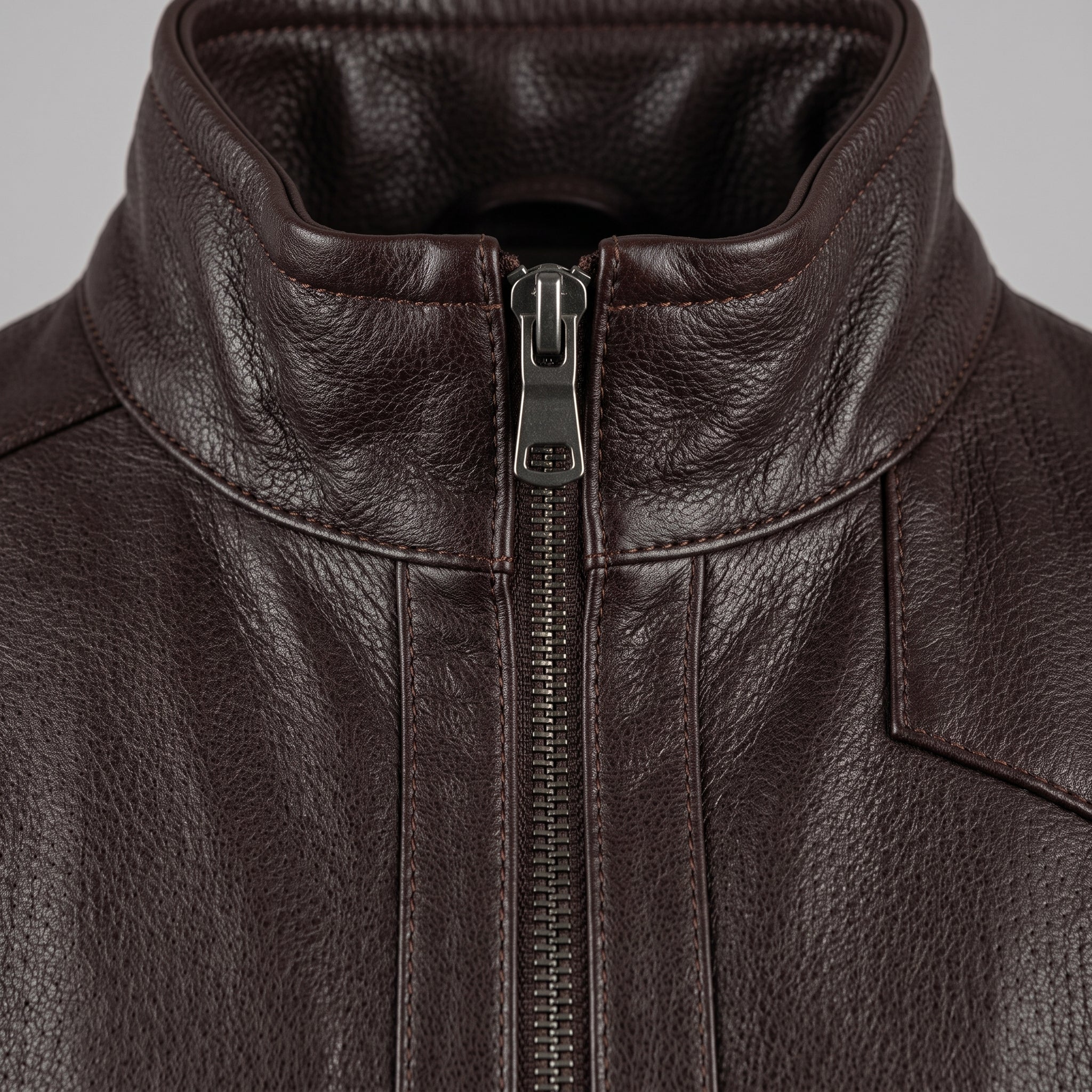 Men's Dark Brown Pebbled Leather Biker Jacket — Forres