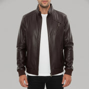 Men's Dark Brown Pebbled Leather Biker Jacket — Forres