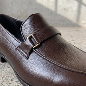 Men's Dark Brown Pebbled Leather Buckle Loafers — Radclyffe