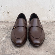 Men's Dark Brown Pebbled Leather Buckle Loafers — Radclyffe