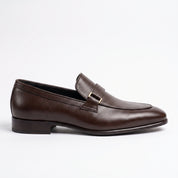 Men's Dark Brown Pebbled Leather Buckle Loafers — Radclyffe