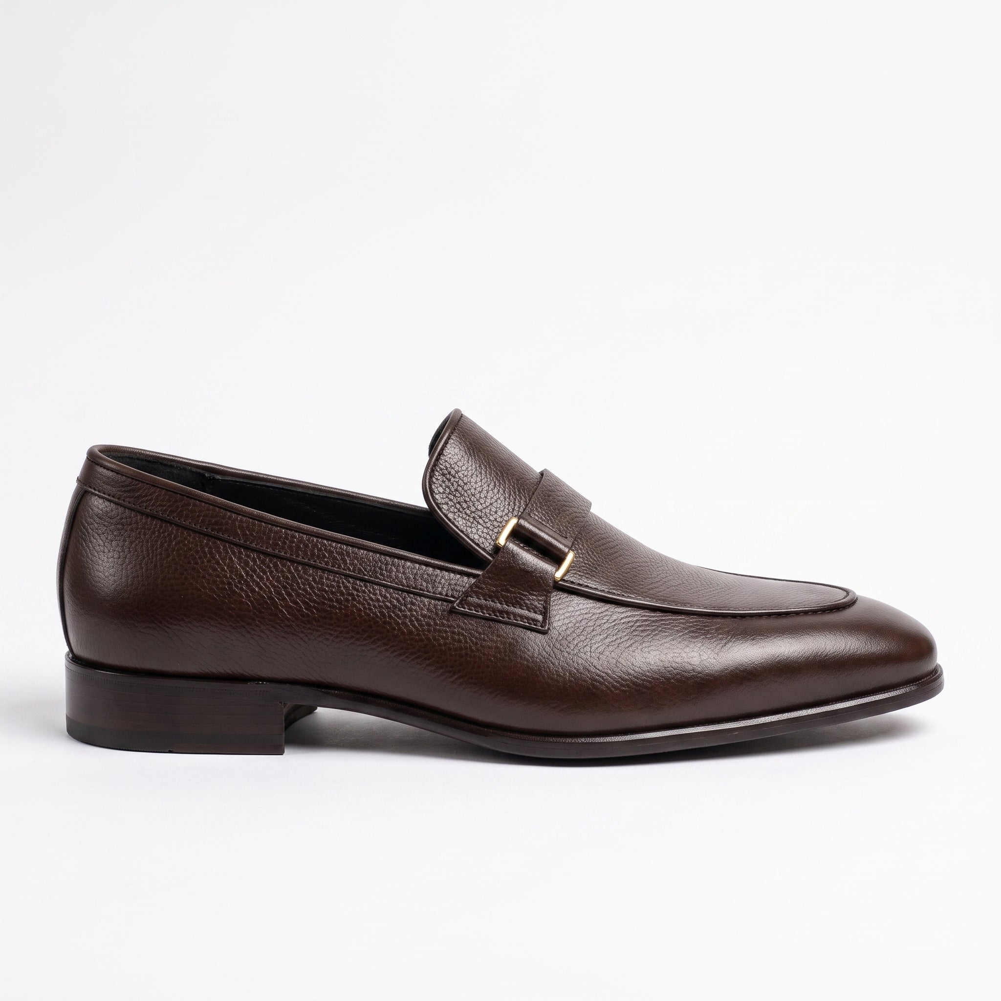Men's Dark Brown Pebbled Leather Buckle Loafers — Radclyffe