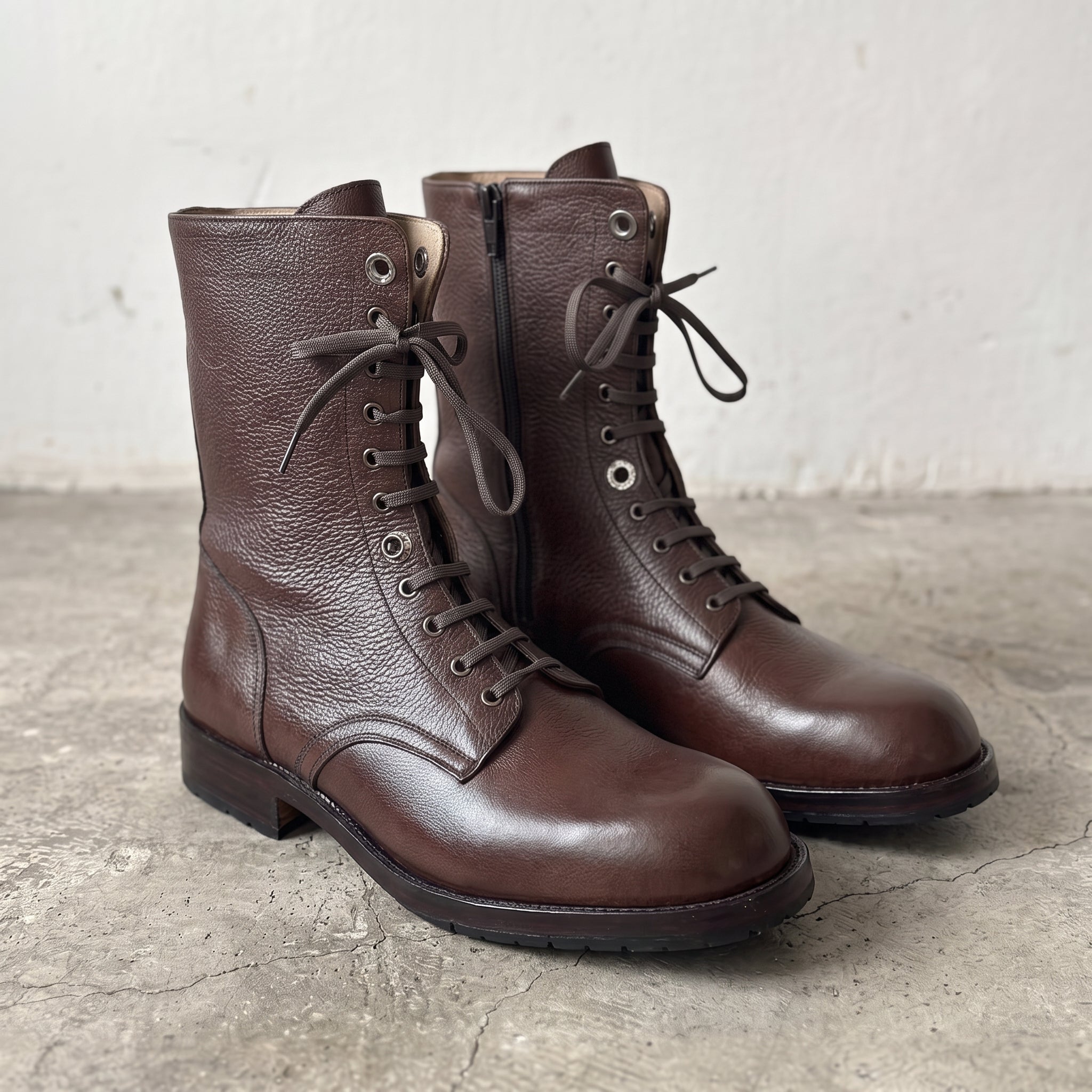 Men's Dark Brown Pebbled Leather Combat Boots — Gaston