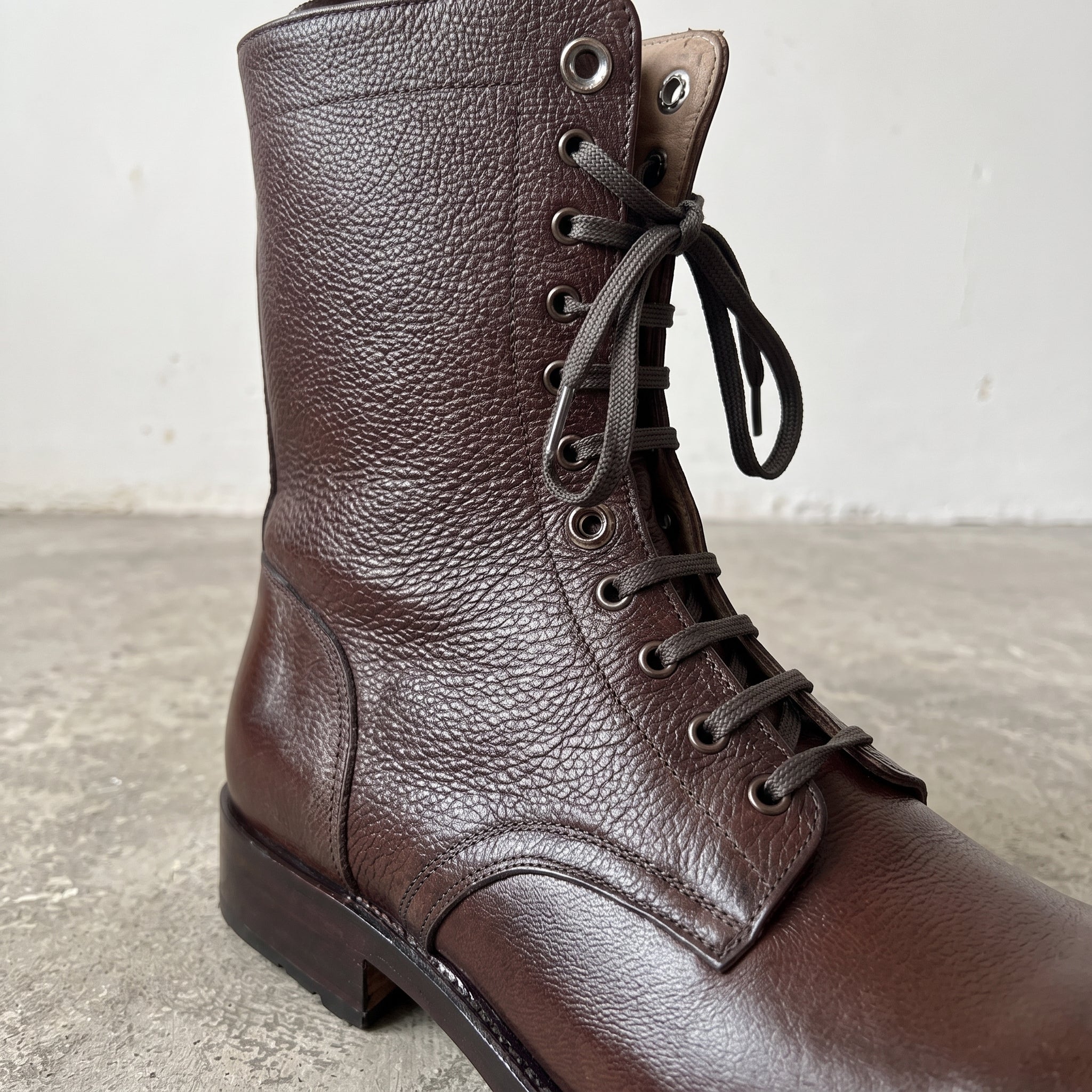 Men's Dark Brown Pebbled Leather Combat Boots — Gaston