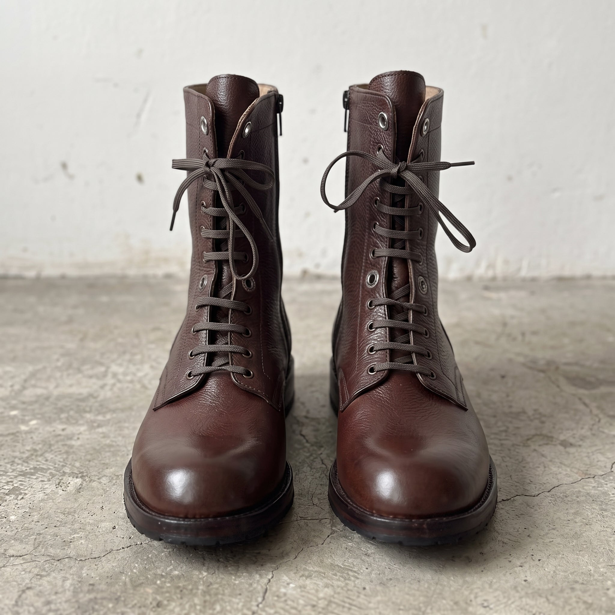 Men's Dark Brown Pebbled Leather Combat Boots — Gaston