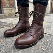 Men's Dark Brown Pebbled Leather Combat Boots — Gaston