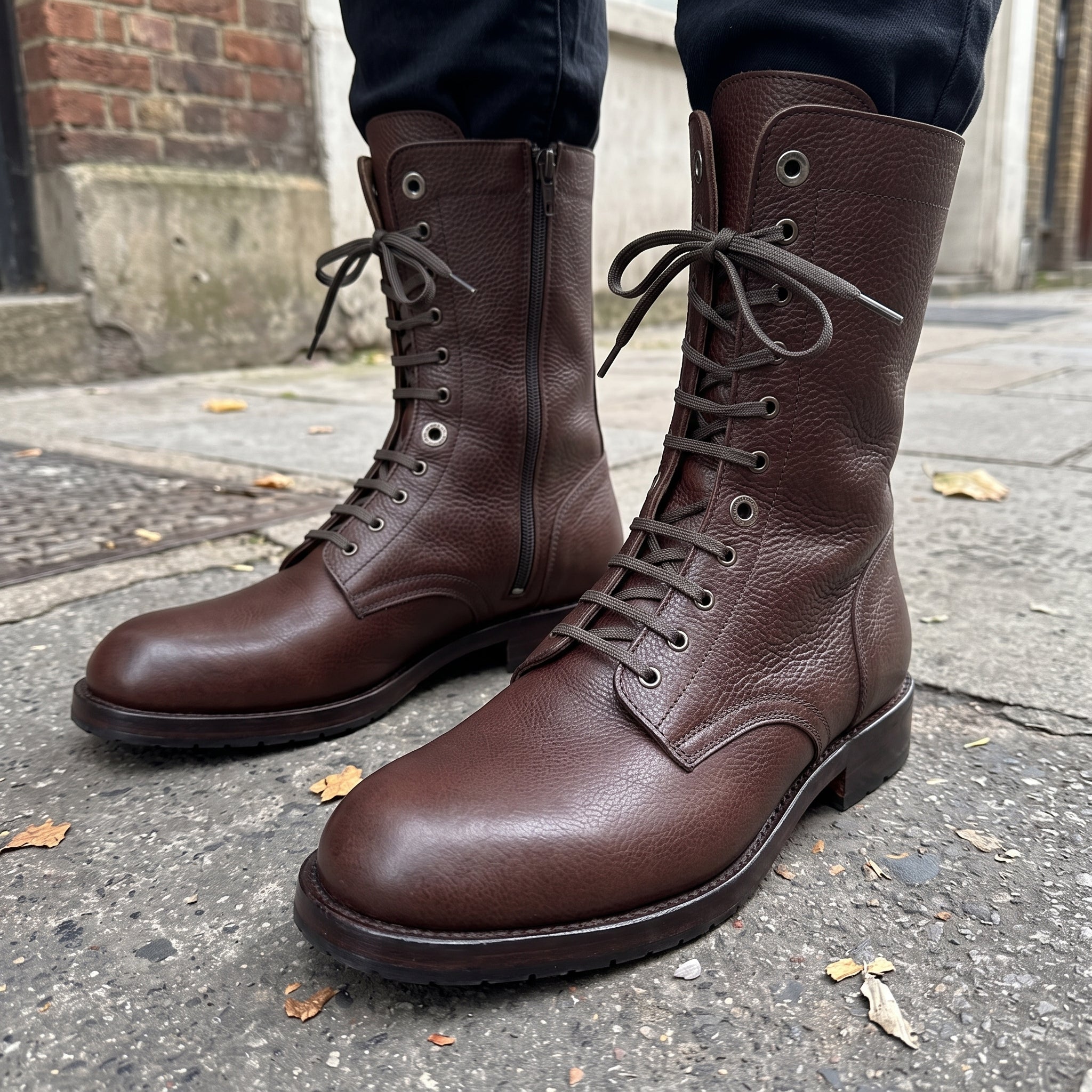 Men's Dark Brown Pebbled Leather Combat Boots — Gaston