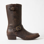 Men's Dark Brown Plain-Toe Leather Biker Boots — Aylesham