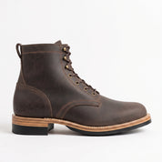 Men's Dark Brown Plain-Toe Leather Service Boots — Fisher