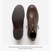 Men's Dark Brown Plain-Toe Leather Combat Boots — Huntington