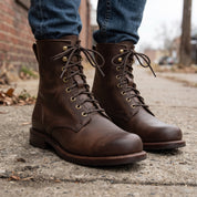 Men's Dark Brown Plain-Toe Leather Combat Boots — Huntington