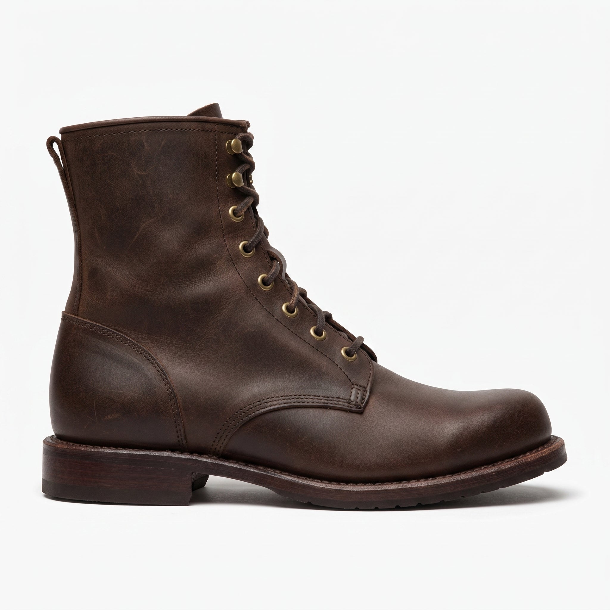 Men's Dark Brown Plain-Toe Leather Combat Boots — Huntington