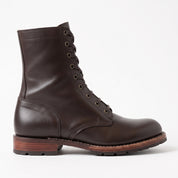 Men's Dark Brown Plain-Toe Leather Lace-Up Ankle Combat Boots — Bickham