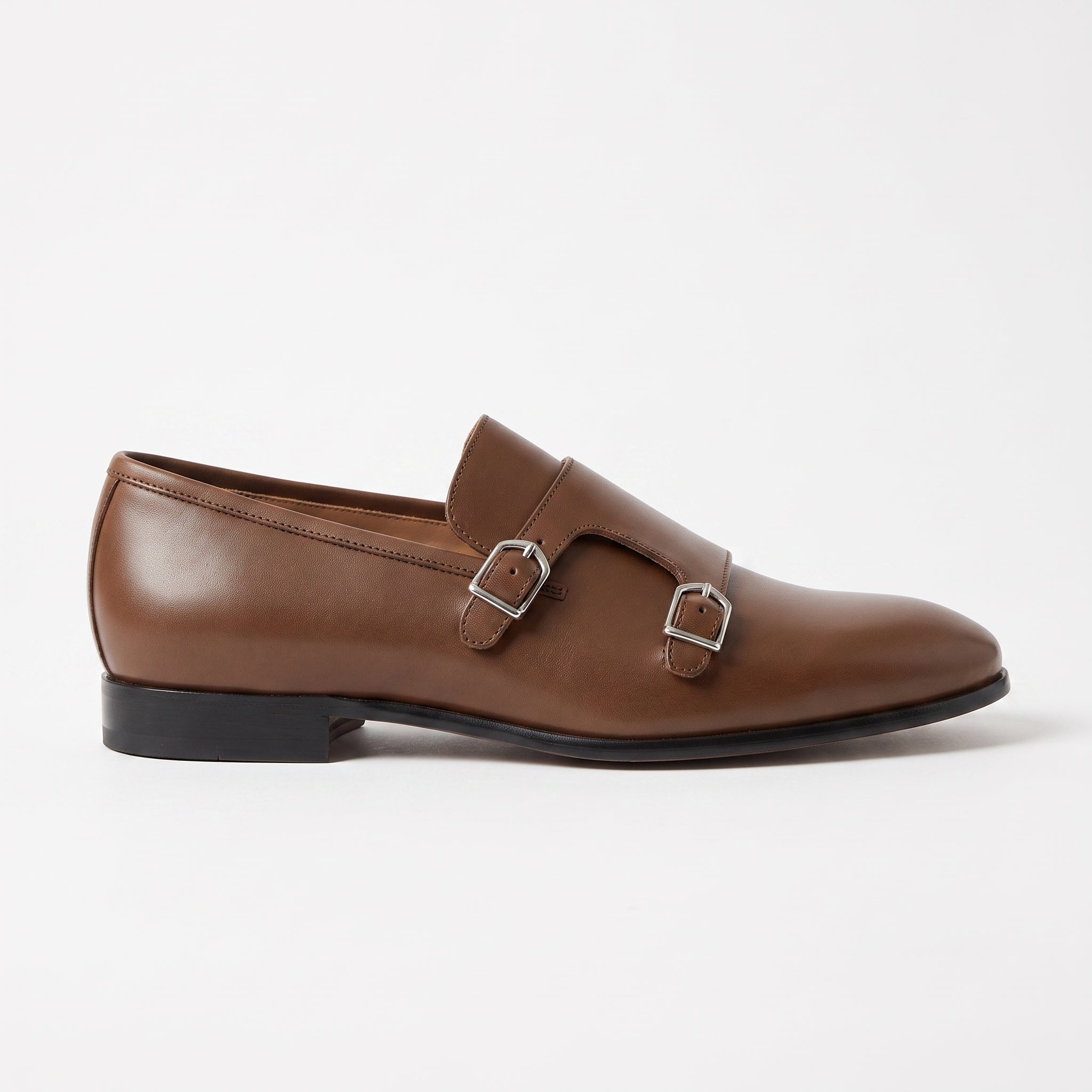 Men's Dark Brown Plain-Toe Leather Monk Strap Shoes — Bindon