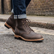 Men's Dark Brown Plain-Toe Leather Service Boots — Fisher