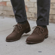 Men's Dark Brown Plain-Toe Suede Oxfords — Pinfold — Pinfold