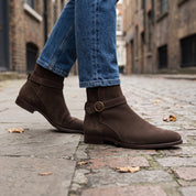 Men's Dark Brown Plain-Toe Suede Jodhpur Boots — Elmhurst