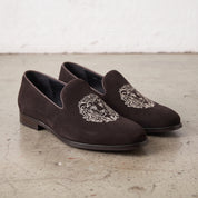 Men's Dark Brown Plain-Toe Suede Loafers — Aubrey