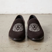 Men's Dark Brown Plain-Toe Suede Loafers — Aubrey