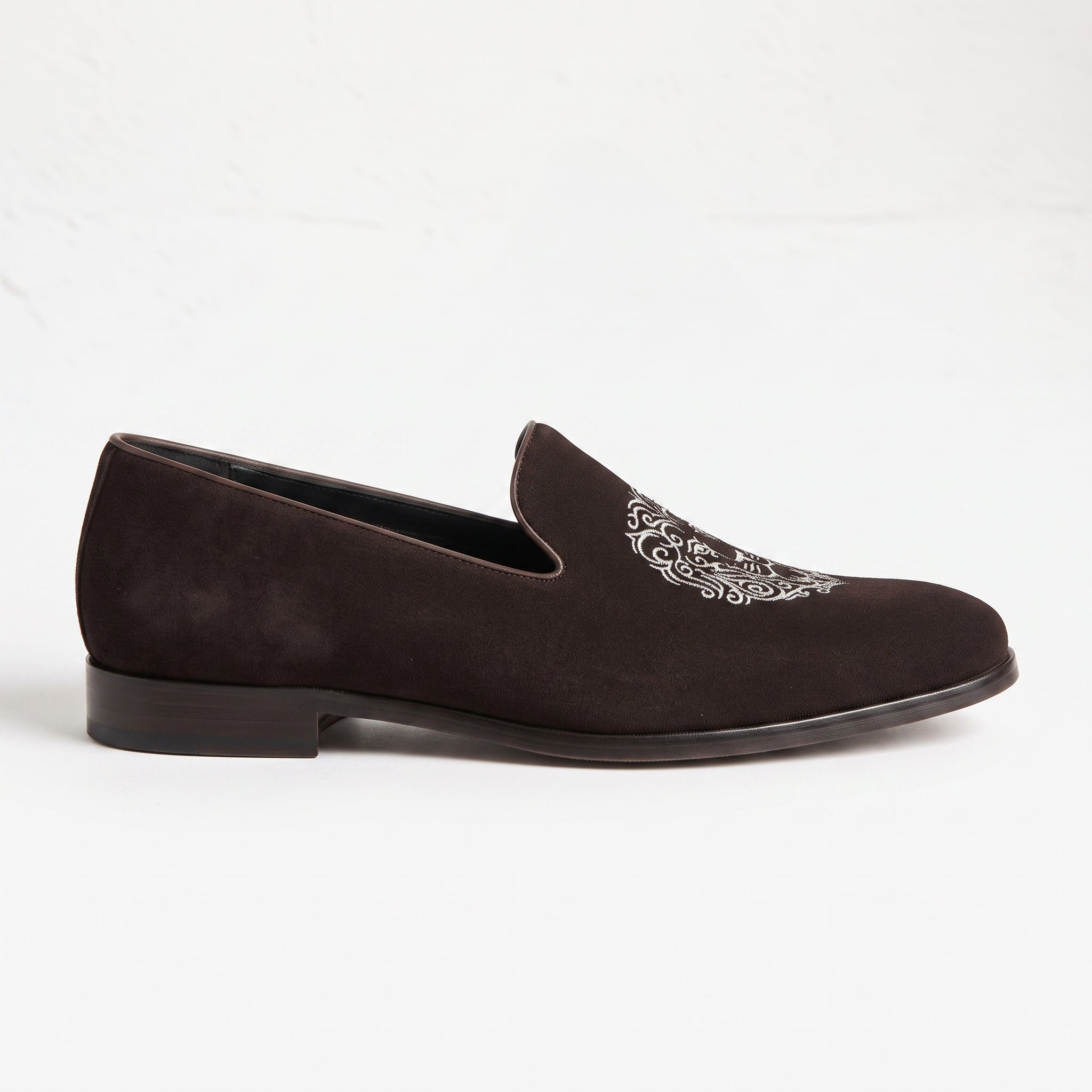 Men's Dark Brown Plain-Toe Suede Loafers — Aubrey