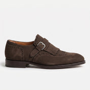 Men's Dark Brown Plain-Toe Suede Monk Strap Dress Shoes — Alveley