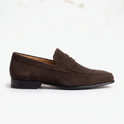 Men's Dark Brown Plain-Toe Suede Penny Loafers — Dedham