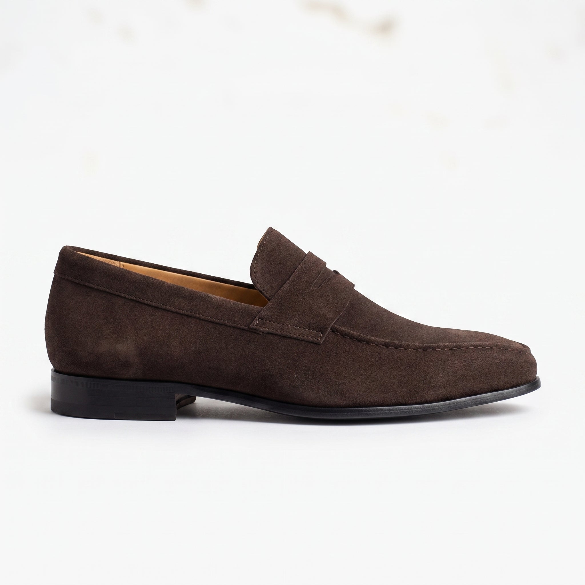 Men's Dark Brown Plain-Toe Suede Penny Loafers — Dedham