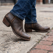 Men's Dark Brown Plain-Toe Leather Biker Boots — Nicolson