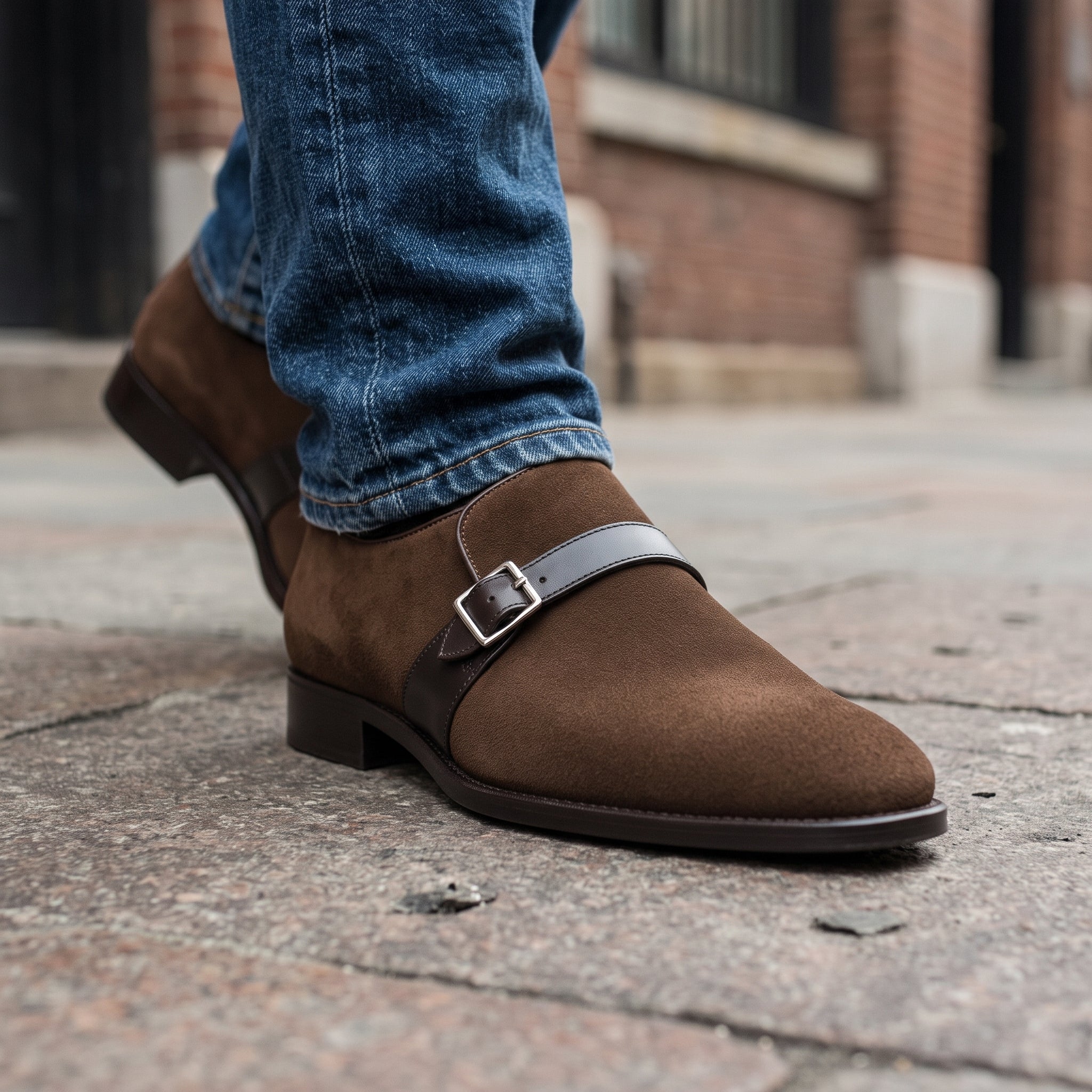 Men's Dark Brown Suede Monk Strap Shoes — Fairfield — Fairfield