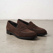Men's Dark Brown Suede Penny Loafers — Defford