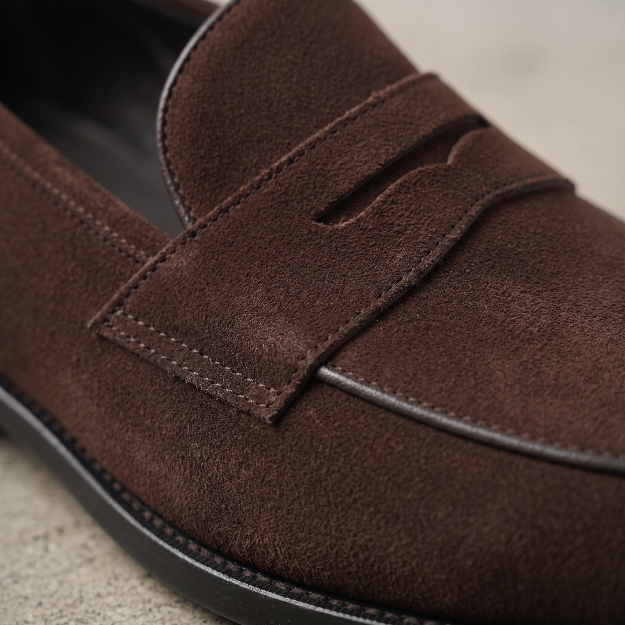 Men's Dark Brown Suede Penny Loafers — Defford