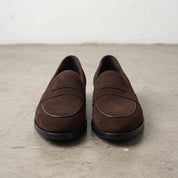 Men's Dark Brown Suede Penny Loafers — Defford