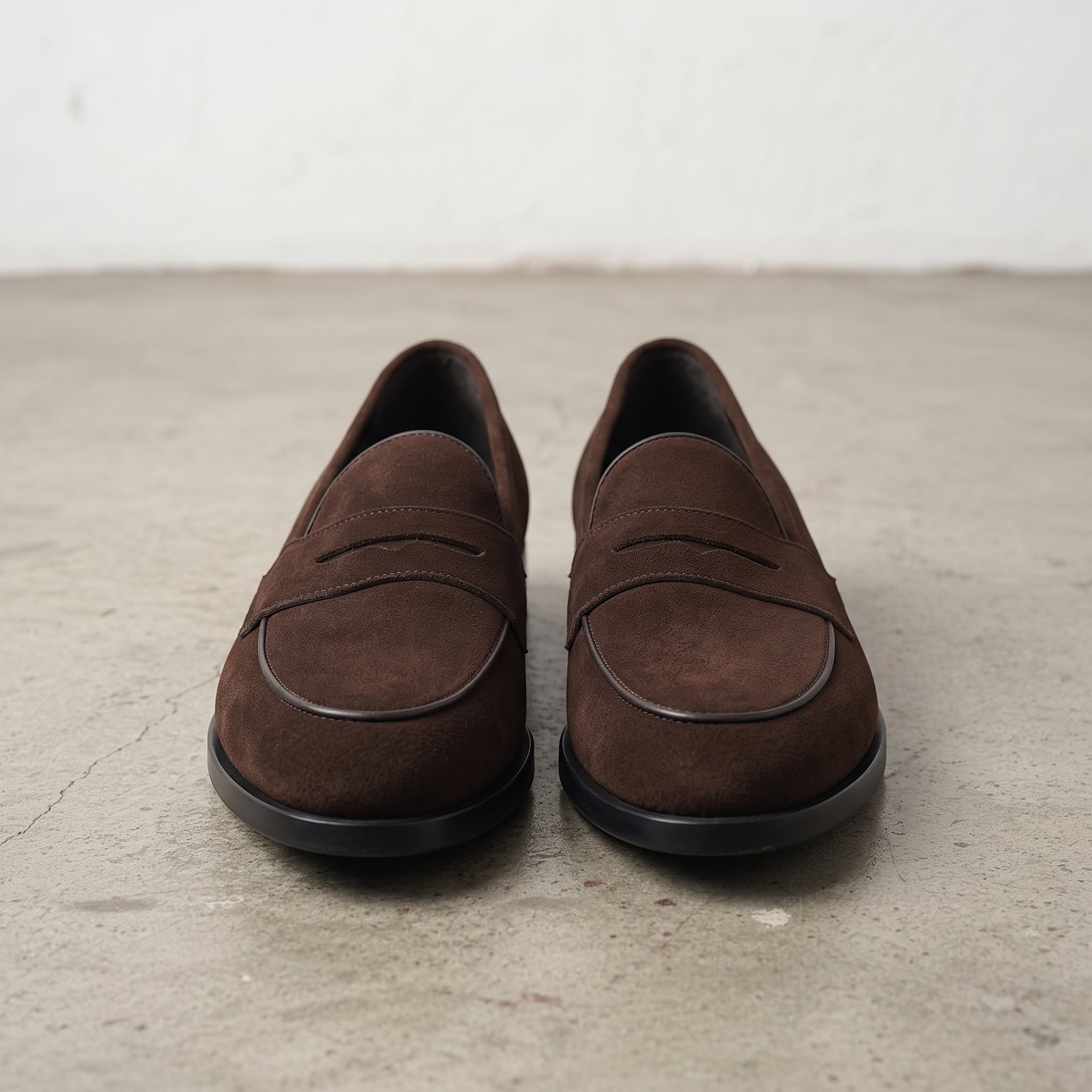 Men's Dark Brown Suede Penny Loafers — Defford