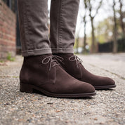 Men's Dark Brown Suede Plain-Toe Chukka Boots — Kirton