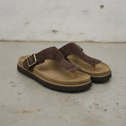 Men's Dark Brown Suede T-Strap Sandals — Eastmere