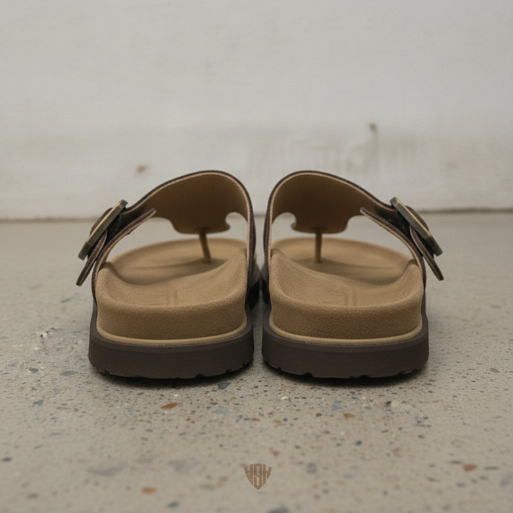 Men's Dark Brown Suede T-Strap Sandals — Eastmere