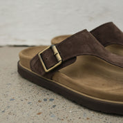 Men's Dark Brown Suede T-Strap Sandals — Eastmere