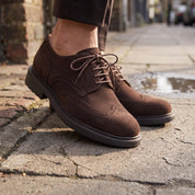 Men's Dark Brown Wingtip Suede Derby Brogues — Batley