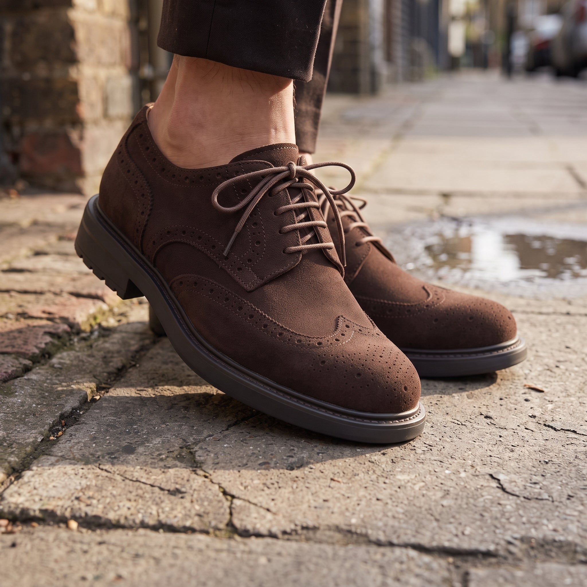 Men's Dark Brown Wingtip Suede Derby Brogues — Batley