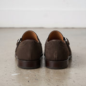 Men's Dark Brown Plain-Toe Suede Monk Strap Dress Shoes — Alveley