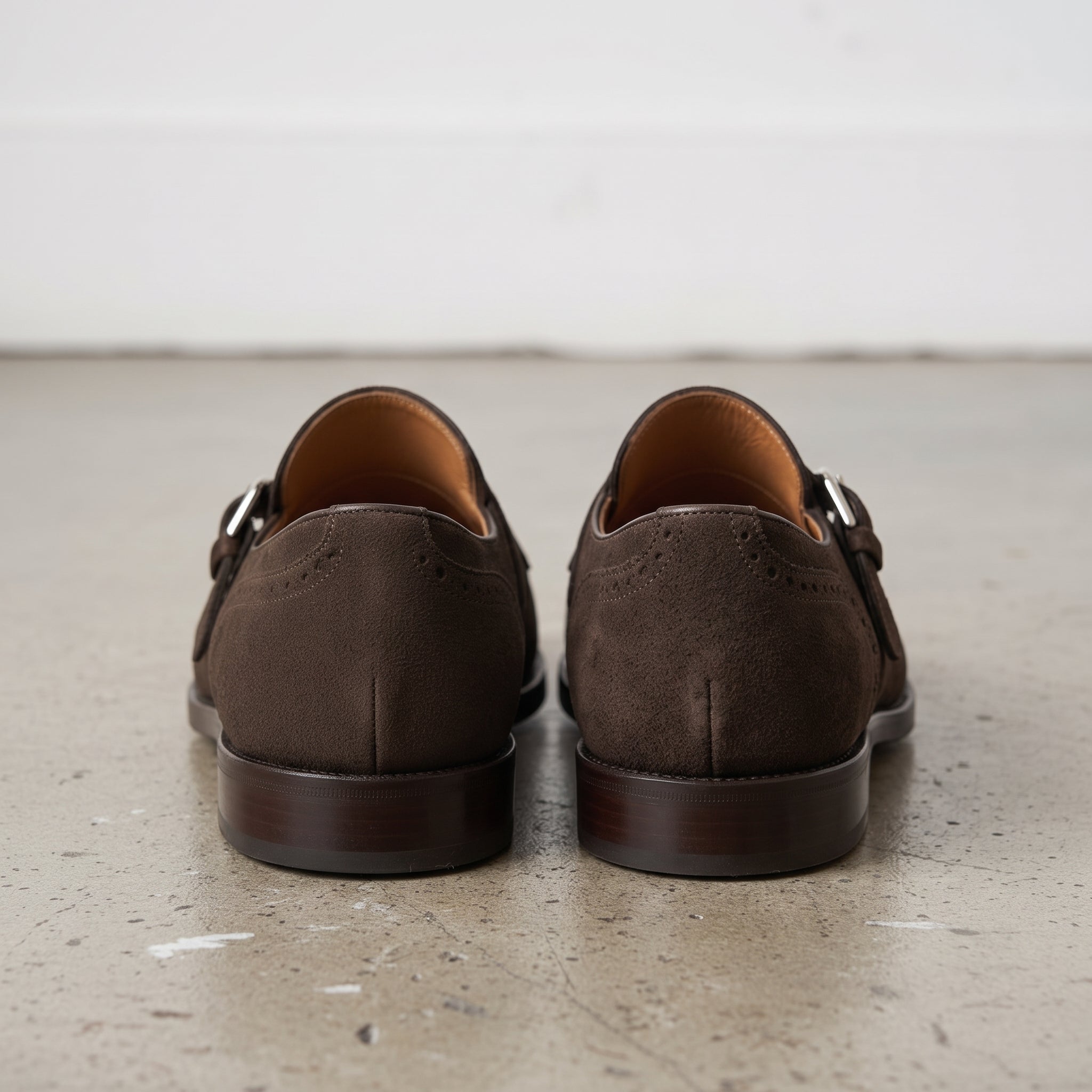 Men's Dark Brown Plain-Toe Suede Monk Strap Dress Shoes — Alveley