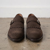 Men's Dark Brown Plain-Toe Suede Monk Strap Dress Shoes — Alveley