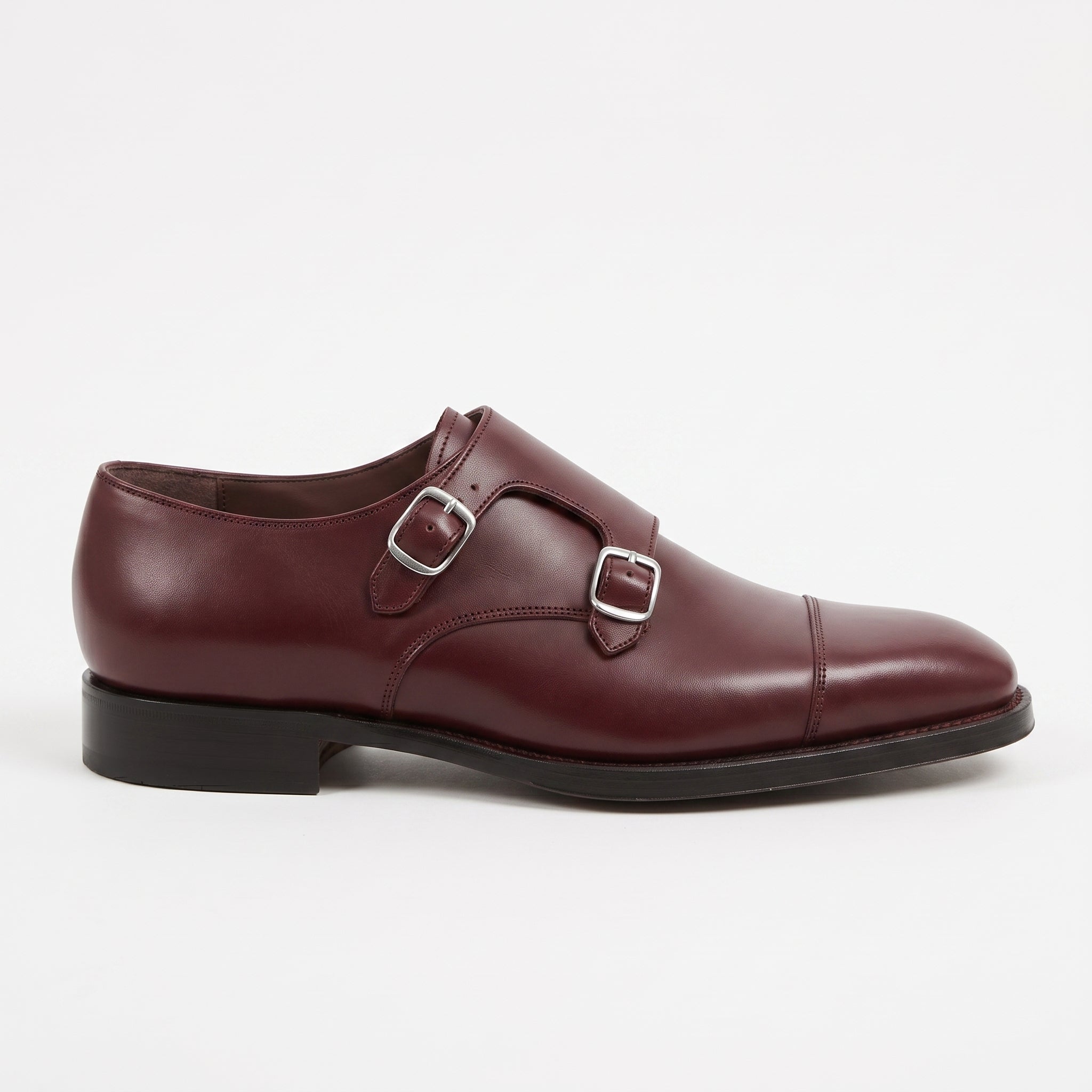 Men's Dark Burgundy Cap-Toe Leather Double Monk Strap Shoes — Albemarle