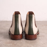 Men's Dark Green and Cream Two-Tone Leather Chelsea Boots — Balby
