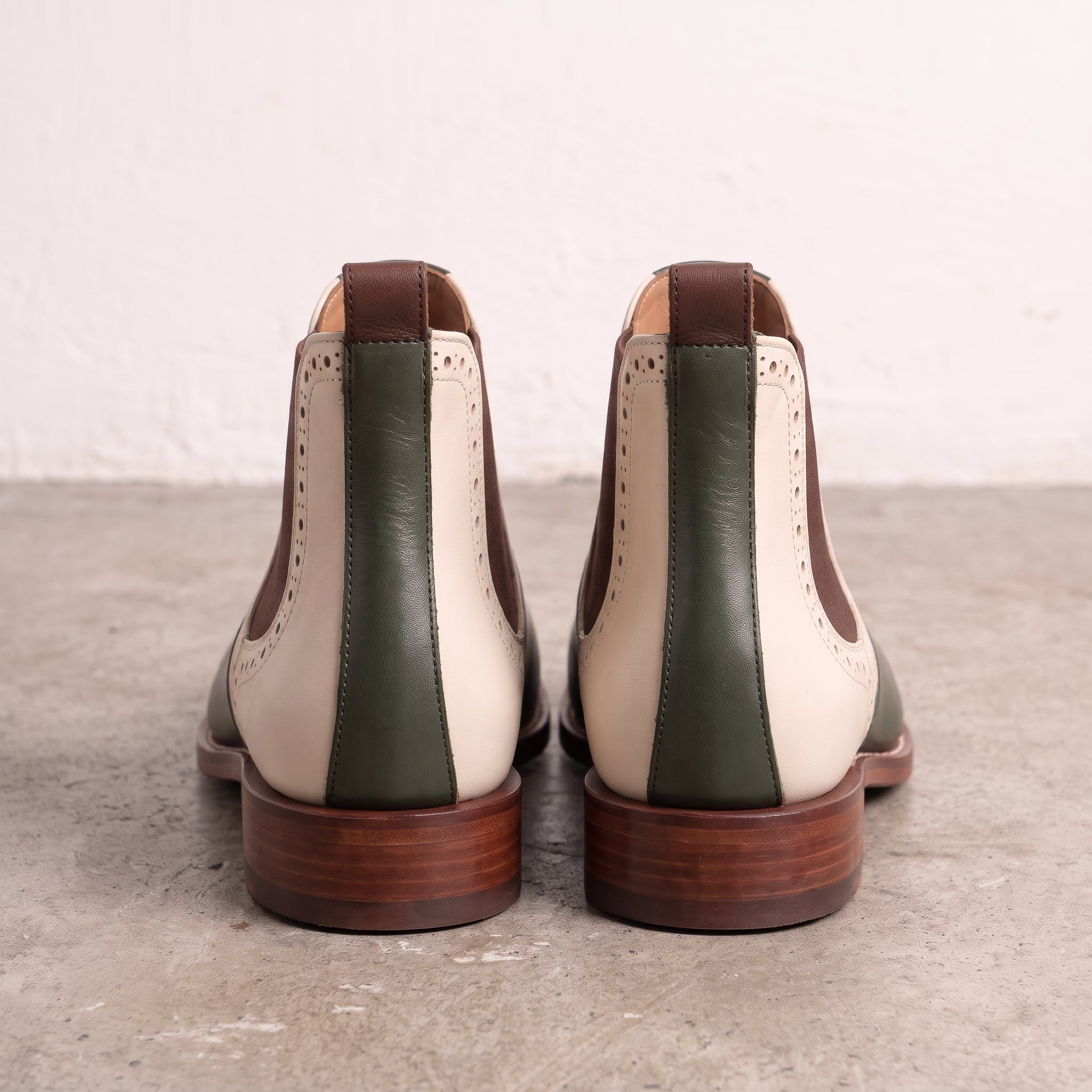 Men's Dark Green and Cream Two-Tone Leather Chelsea Boots — Balby